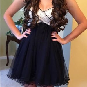 Strapless Navy & Cream Formal Dress